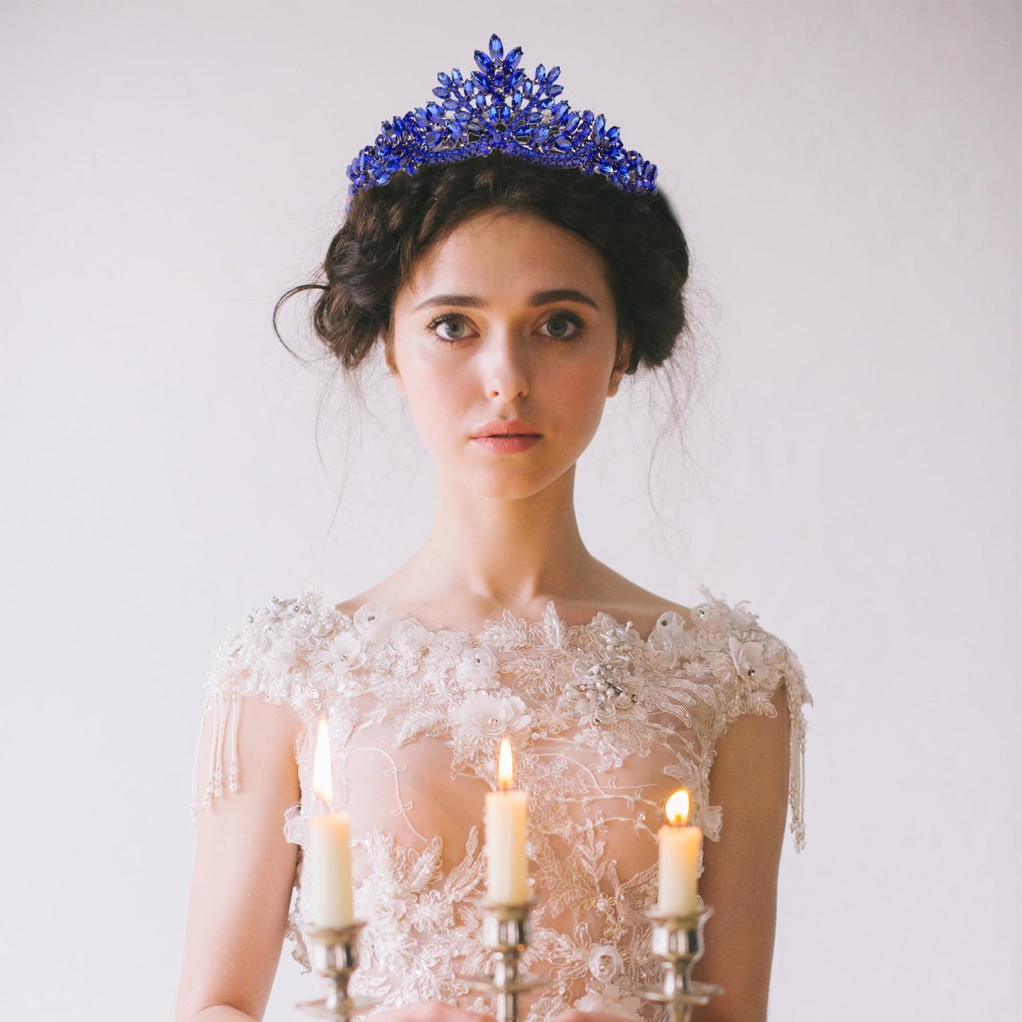LIMELIA Handmade Princess Crown Tiara for Women – Sax Blue Crystal Rhinestone Headpiece for Birthday, Bridal, Pageant, Cosplay | Elegant Queen Crown for Girls & Adults