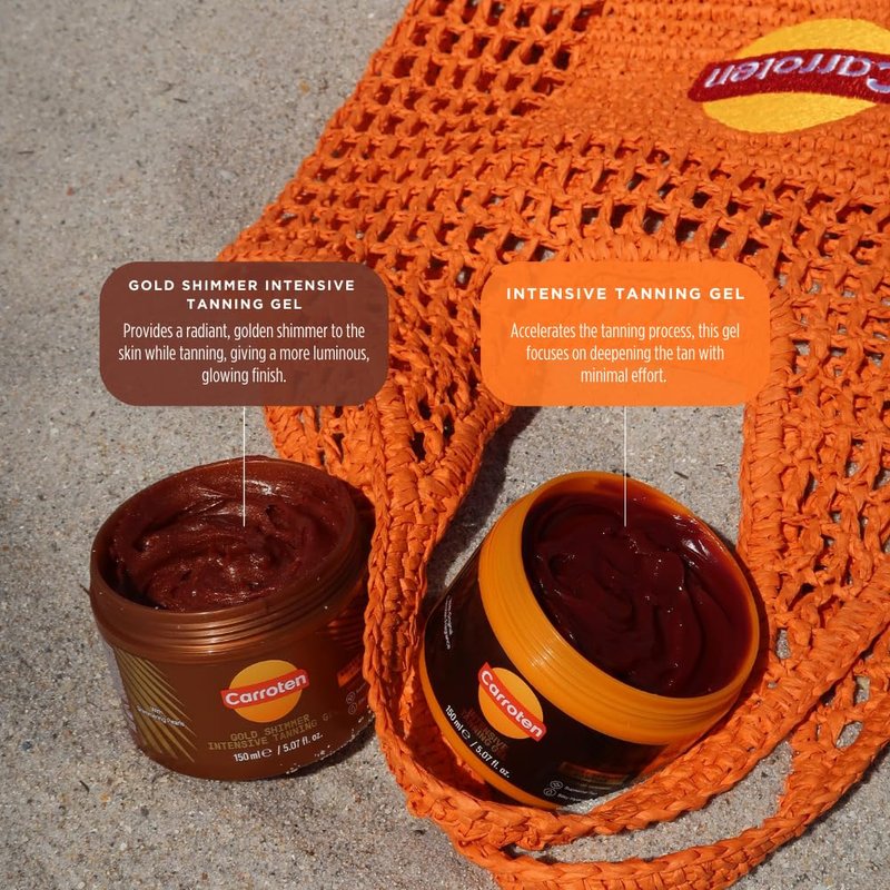 Carroten Gold Shimmer Tanning Gel | Browning Tan Accelerator | Non-Greasy, Water-Resistant with Carrot & Coconut Oil | Vitamin A & E For Moisture & Hydration | 5 Fl Oz + Spatula
