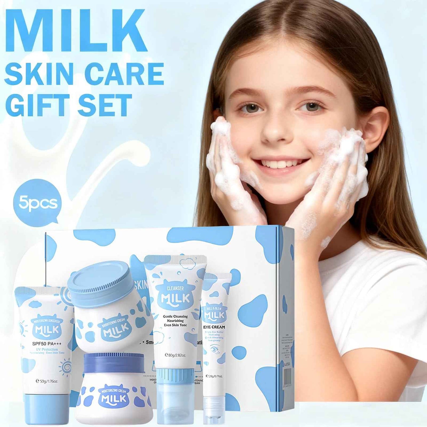 Milk Skincare Set for Kids & Teens,Milk Skin Care For Girls 10-12,5 IN 1 Skin Care For Kids,Kids Skincare Set For Girls Ages 8-12,Moisturizing & Gentle Skin Care For Kids Teens Facial Gifts Sets