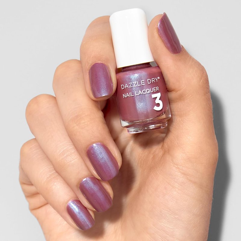 Dazzle Dry Mini Kit - 4 Step Nail System for Full Coverage Shimmer | School Spirit Mauve with Blue Shimmer (5 Piece Set)