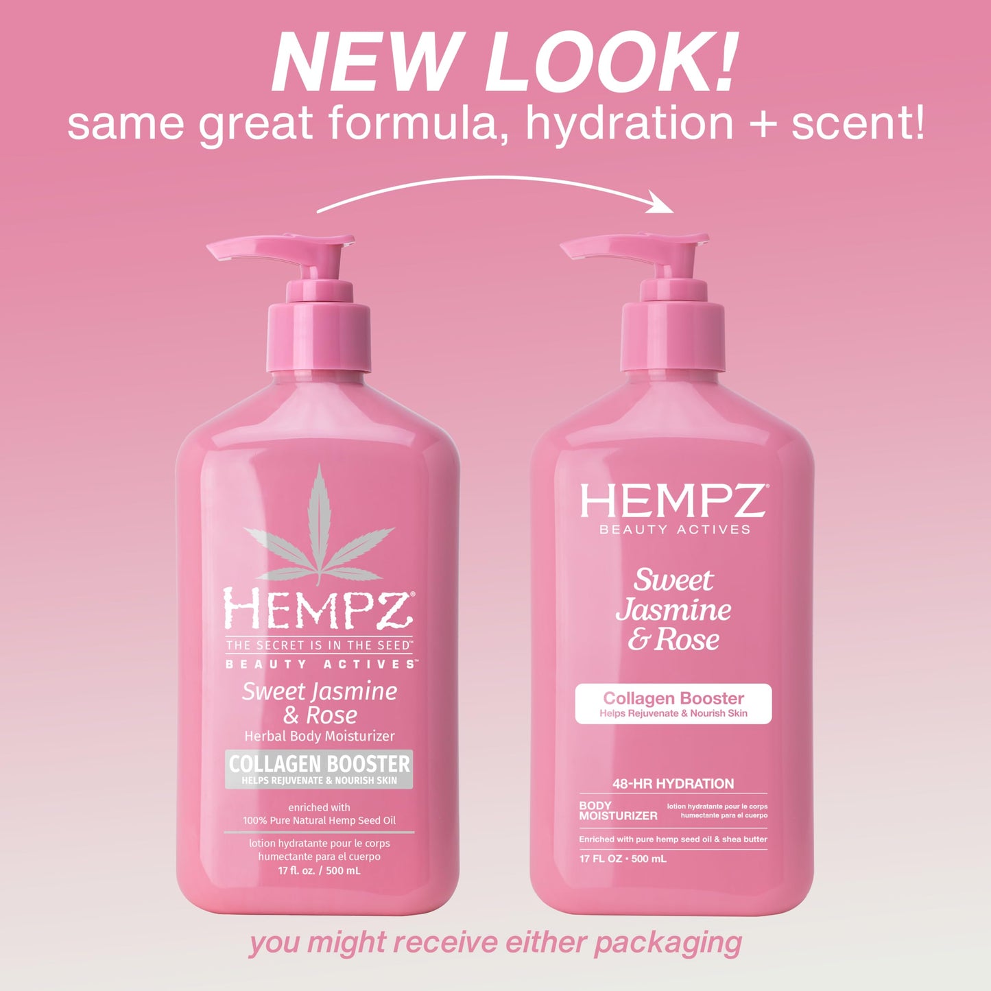 Hempz Sweet Jasmine & Rose Herbal Body Moisturizer for Women, 17 Fl. oz. - Moisturizing Lotion with 100% Pure Hemp Seed Oil, Collagen, Shea Butter - Hydrating Vegan Lotion for Dry Skin