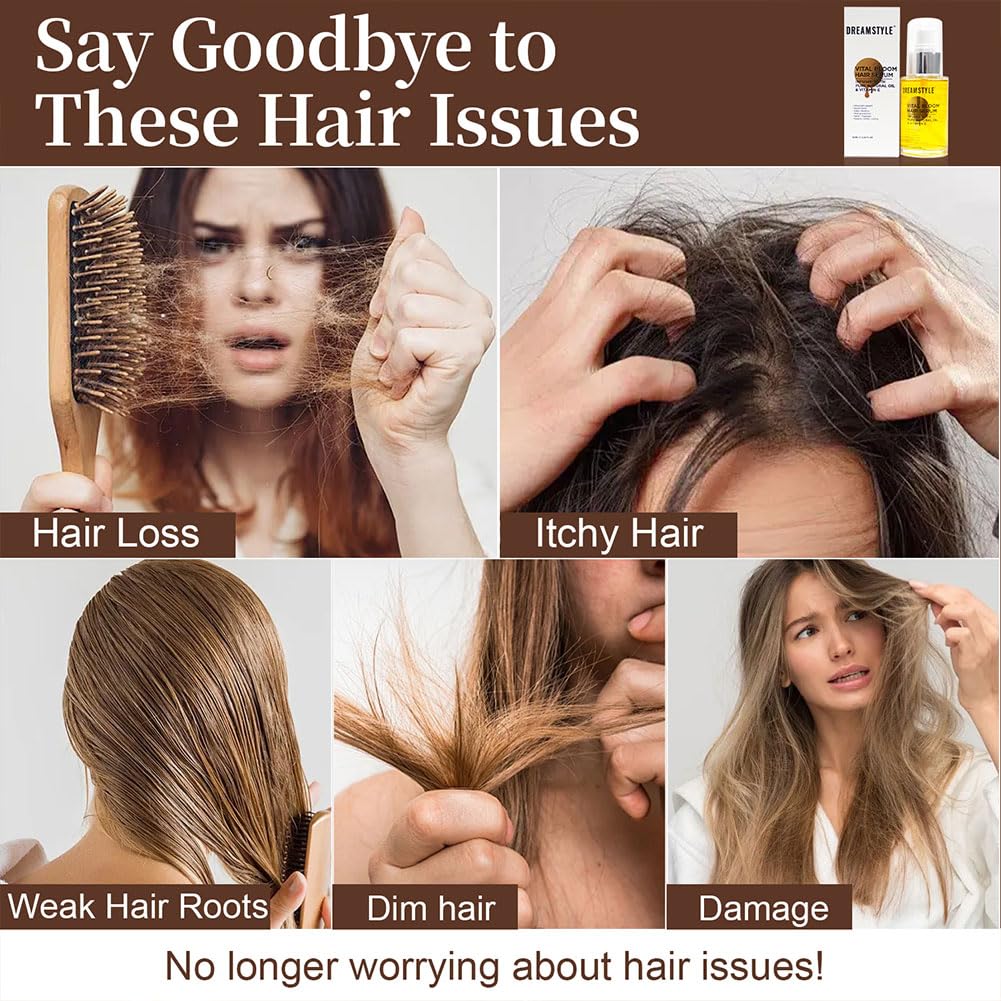 Monaluxe Hair Oil Vital Bloom Hair Serum, pure natural oil & vitamine, Smooth Frizz and Add Shine Strengthens, All Hair Types (2.02 Fl Oz)