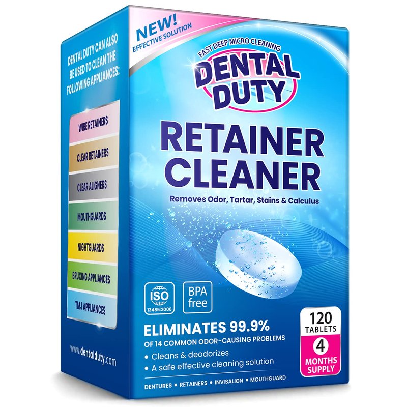 Retainer Cleaner Tablets - 120 Units for Dentures, Aligners & Mouthguards | Removes Plaque, Odors & Stains