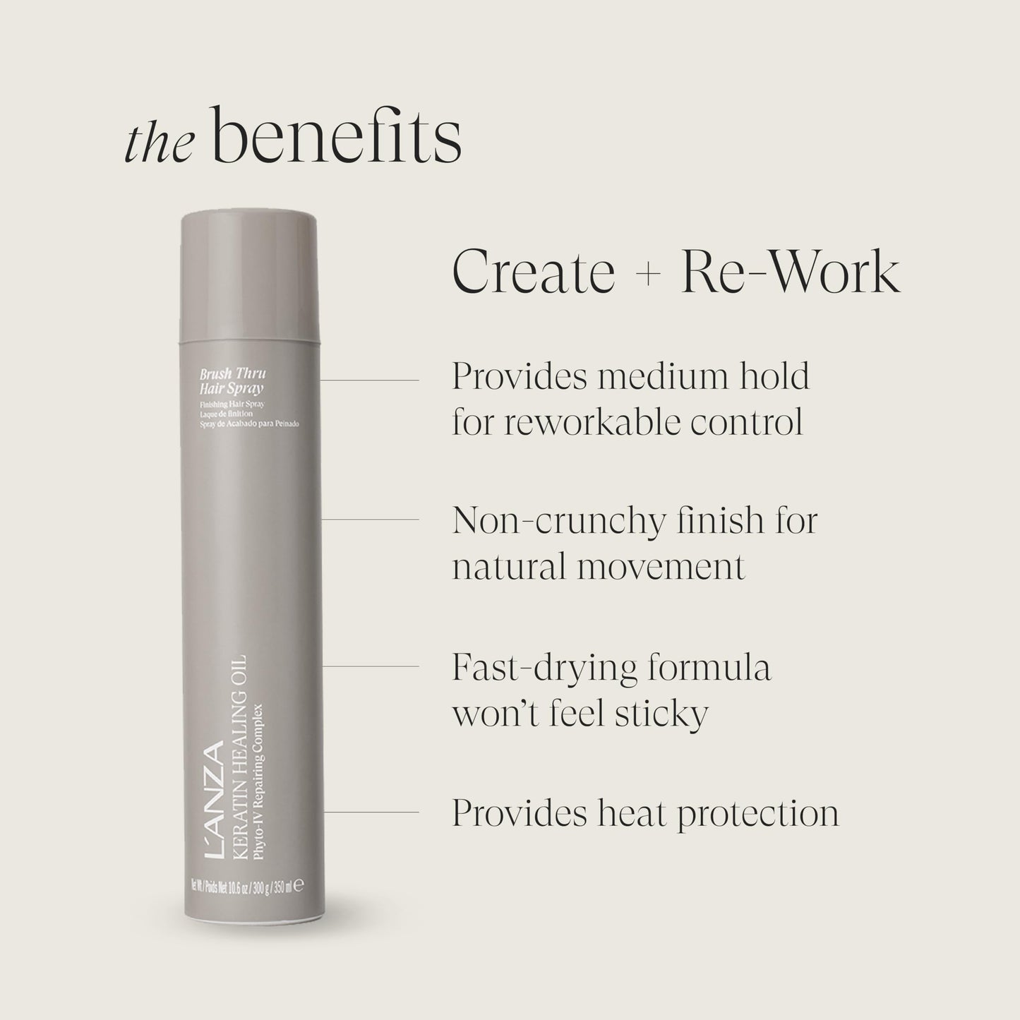 L'ANZA Keratin Healing Oil Brush Thru Hair Spray Medium Hold Hairspray, Brushable Control, Anti-Humidity, Adds Shine, Heat & UV Protection, Color Safe Anti-Humidity, Sulfate Free (10.6 Fl Oz)