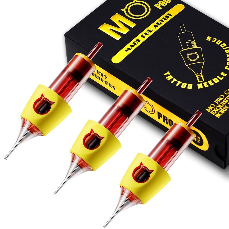 Tattoo Cartridge Needles - 20PCS Expert Grade #12 Round Shader | Disposable with Silicone Finger Ledge for Comfort