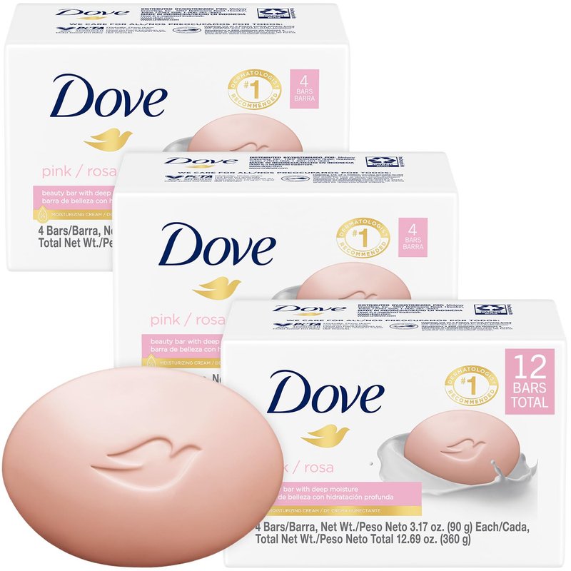 Dove Pink Beauty Bar Soap 3-Pack | 3-in-1 Moisturizing Face, Body & Hand Soap - 3.17 Oz Each