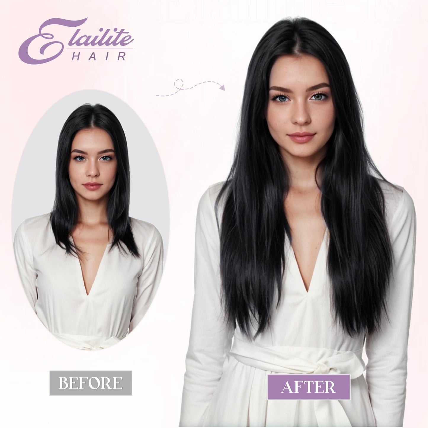 Elailite I Tip Hair Extensions Human Hair Elastic Itip Real Remy Hair Jet Black 22 Inch 50G 50Strands Straight Pre Bonded Keratin Fusion Human Hair Extensions