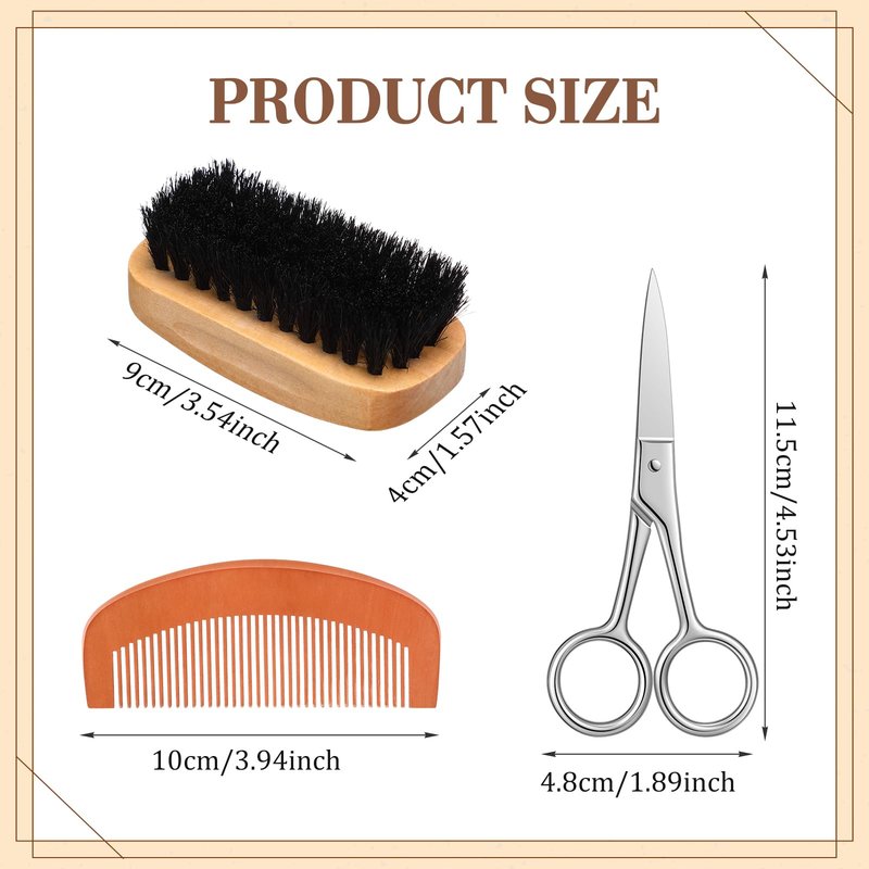 Maitys 10 Sets Beard Brush and Comb Set Bulk Boar Bristle Beard Brush Comb Scissors Kit Gifts for Men Father Colleague Employee Appreciation(Rectangle)