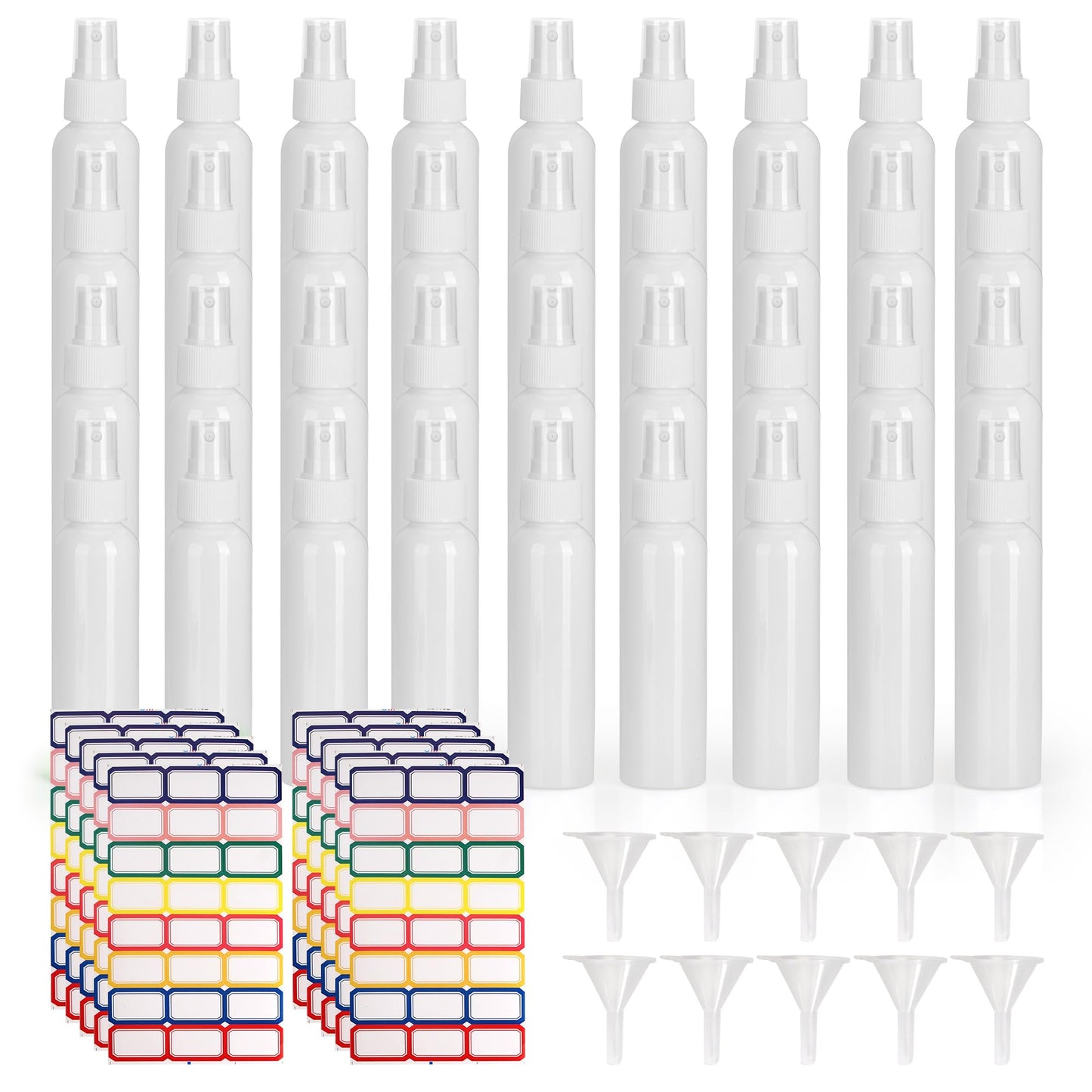 YEUIKERR 36 Pack White Small Spray Bottles 4 oz/120 ml Plastic Spray Bottles, Fine Mist Empty Small Travel Spray Bottle, Refillable Mini Sprayer Empty Bottle Bulk with Funnels and Labels