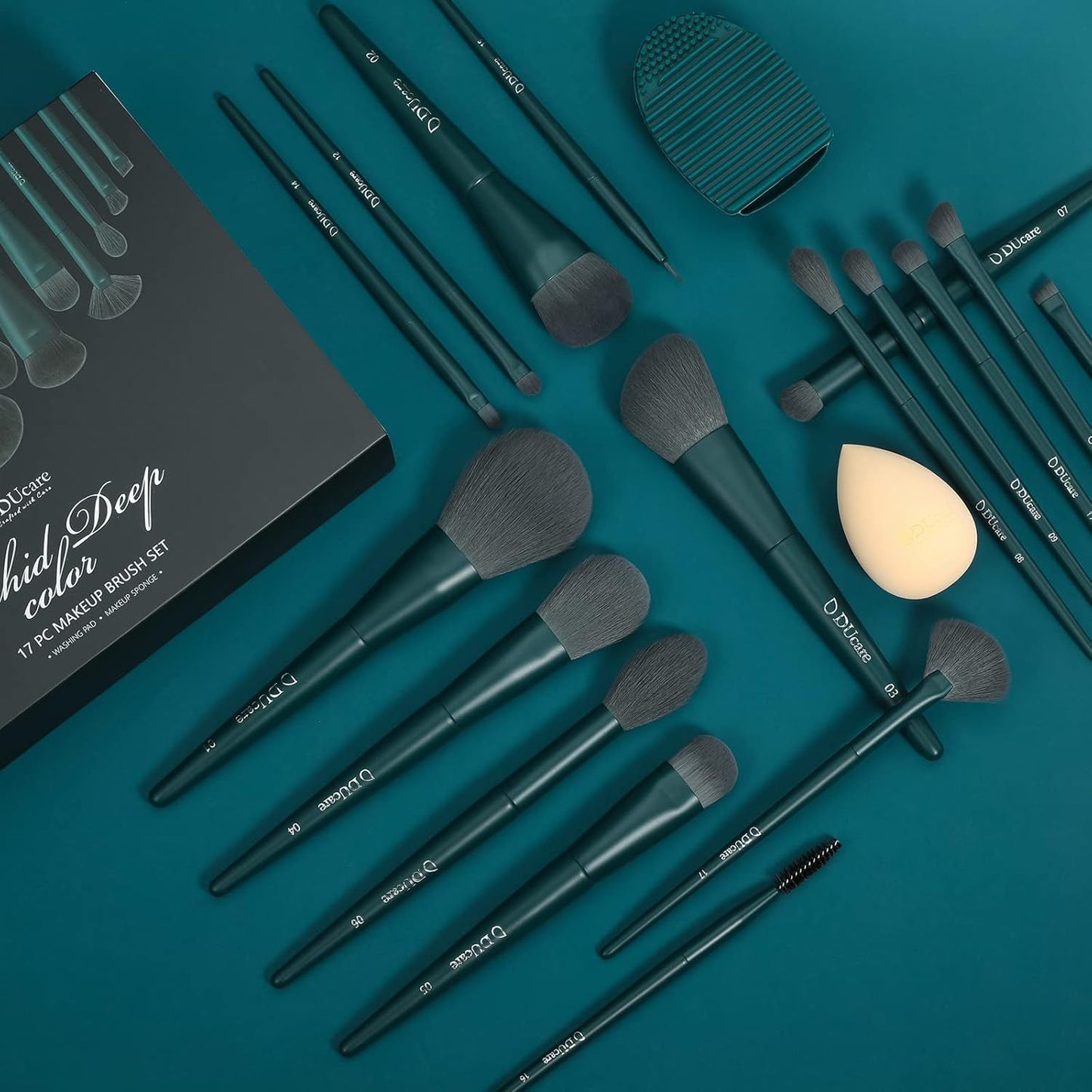 DUcare Makeup Brushes Set - 17 Pcs with Cleaning Mat, Sponge & Cleaner | Professional Quality Tools