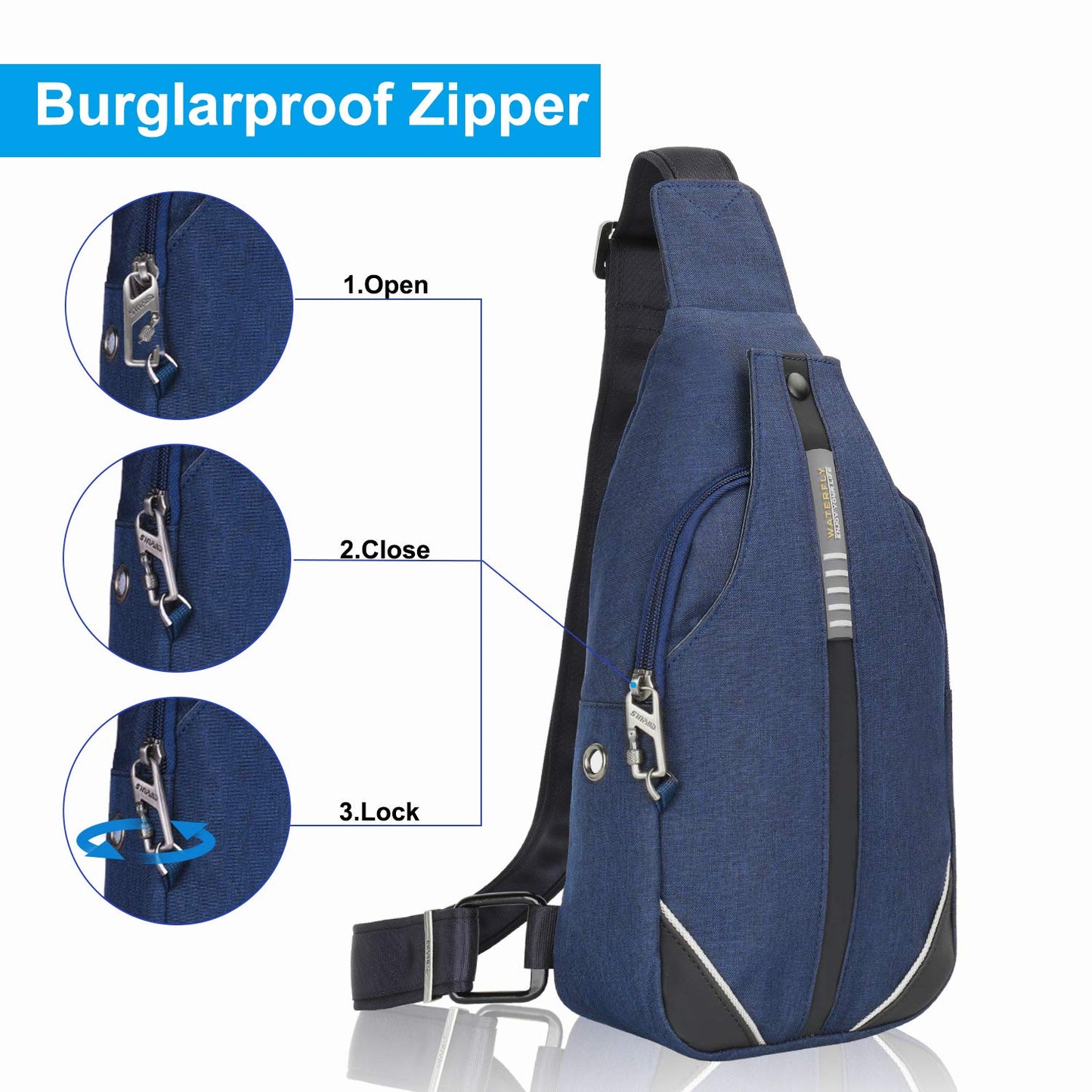 WATERFLY Small Crossbody Sling Backpack Anti Theft Backpack for Traveling Chest Shoulder Bag