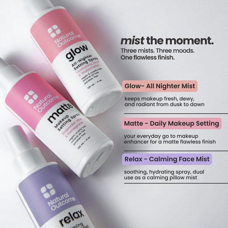 natural outcome Face Mist Trio Collection – Hydrating Facial Mist Spray for Glowing Skin – Rosewater, Lavender & Hyaluronic Acid – Makeup Setting & Refreshing Face Spray Mist