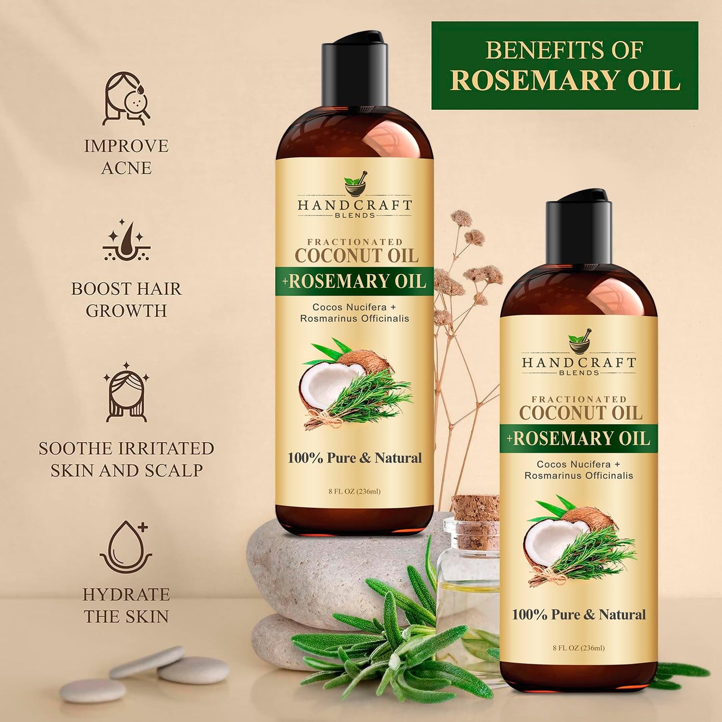 Handcraft Blends Fractionated Coconut Oil - 8 Fl Oz - 100% Pure and Natural - Premium Grade Carrier Oil for Skin and Hair - Hair and Body - Massage