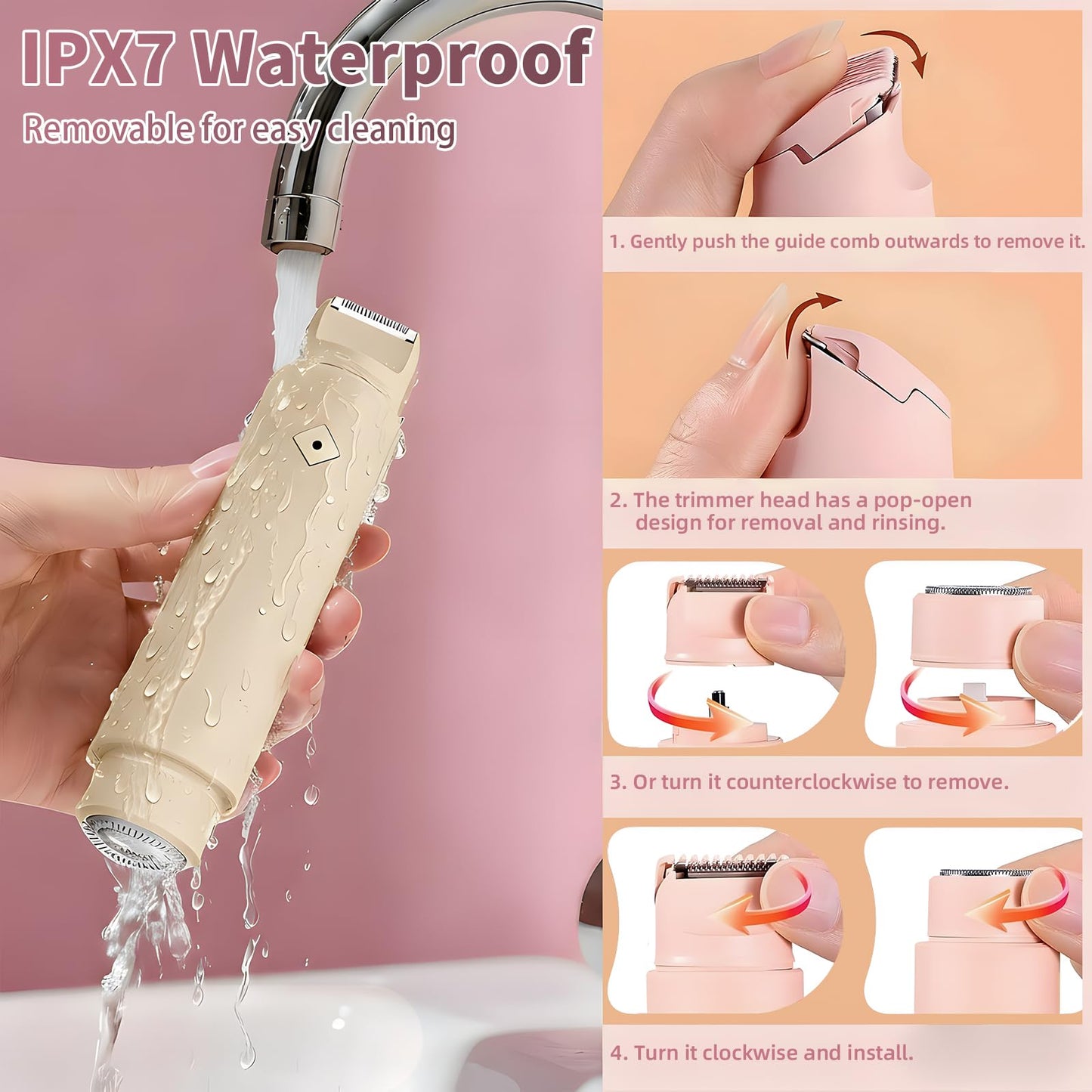Cordless Bikini Shaver, Bikini Trimmer for Women, 2-in-1 Electric Razors Body Hair Removal, Dual Head Women's Hair Trimmer for Leg Arm Body Pubic Grooming Tool (Brown)