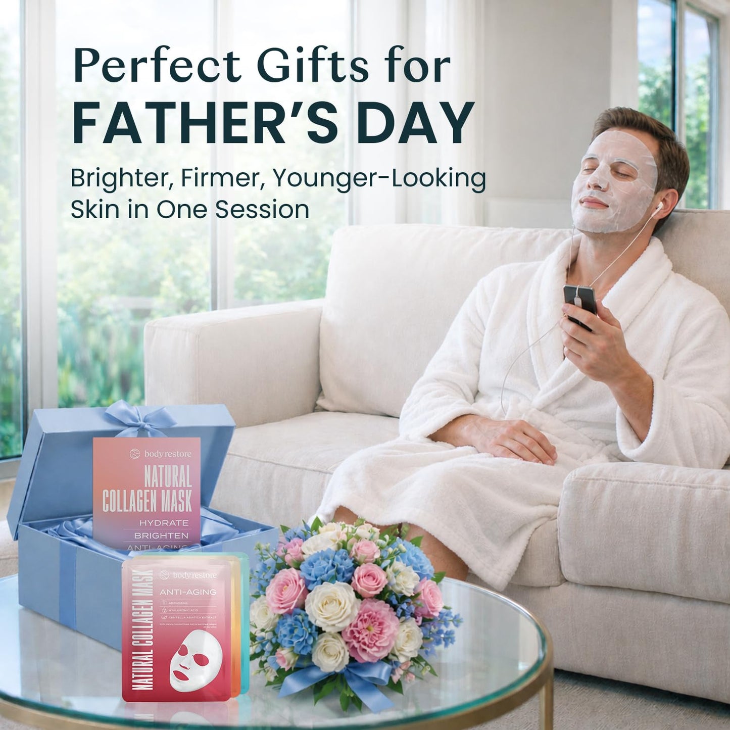 Body Restore Natural Collagen Face Mask – Fathers Day Gift for Dad, Hydrating Skin Care, Birthday Gifts for Women and Men, Self Care Spa Gifts – Variety 12 Pack