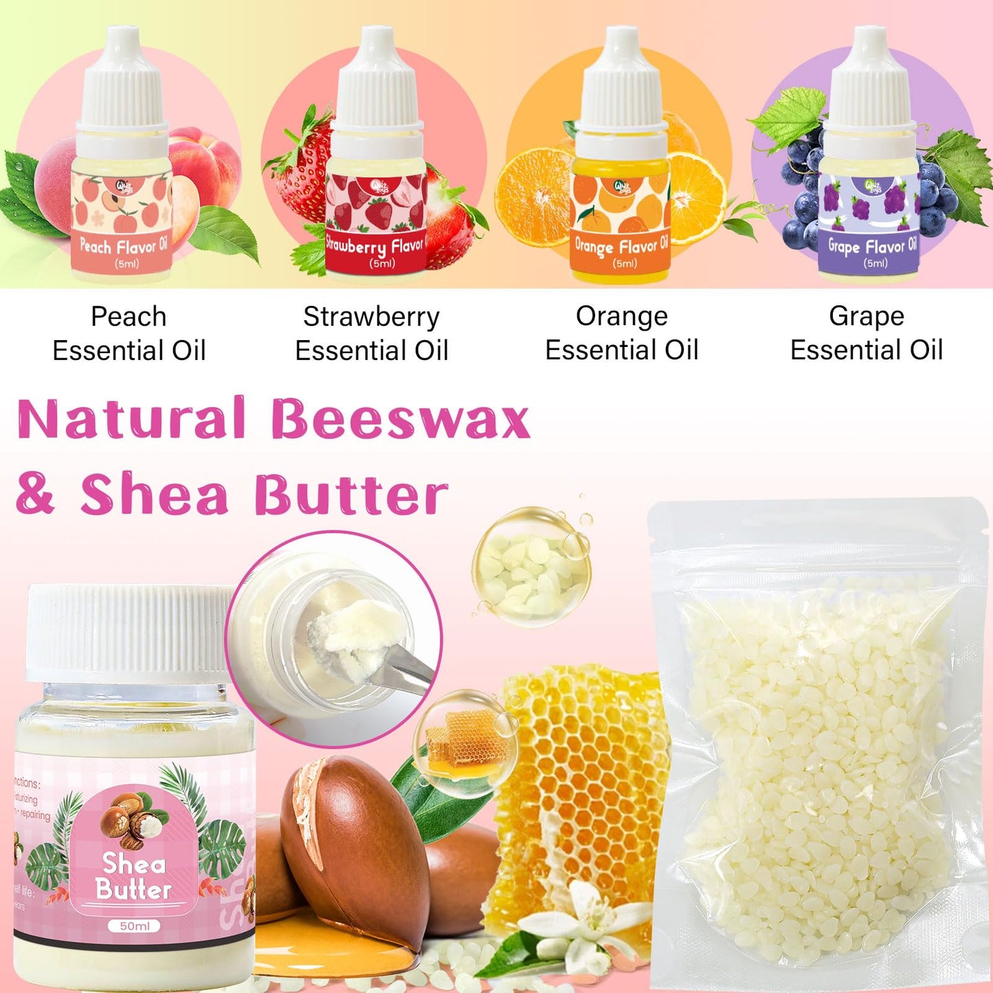 WhizToys DIY Lip Balm Making Kit Teen Girl Gifts Trendy Stuff Make Your Own Lip Gloss Set with Natural Beeswax, Shea Butter,Sweet Almond Oil,24 PCS Lip Blam Containers