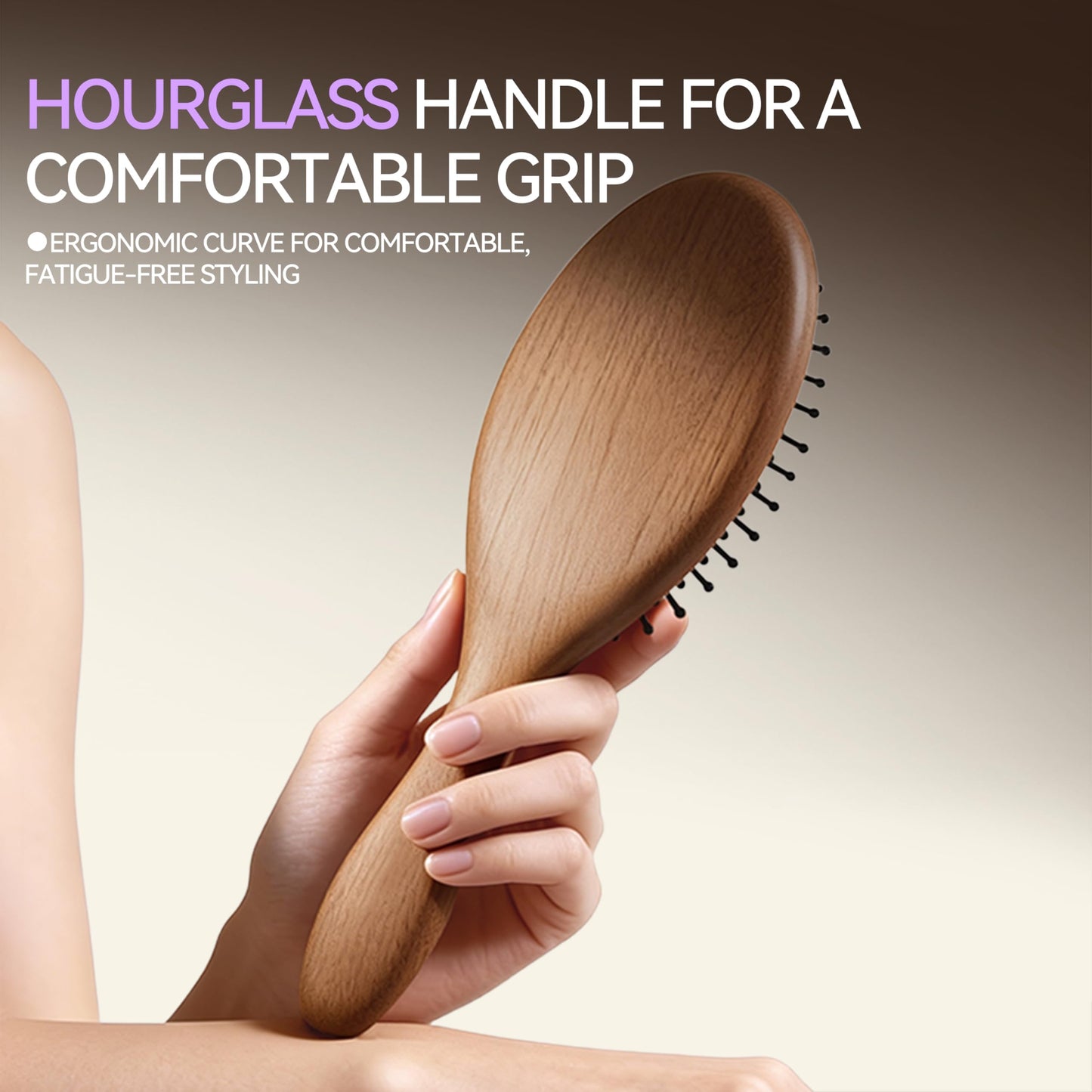Wooden Paddle Hair Brush for Women & Men, Detangler Hairbrush with Ergonomic Handle & Air Cushion, Scalp Massager Suitable for Curly/Fine/Thick Hair, Wet & Dry Styling and Detangling Brushes