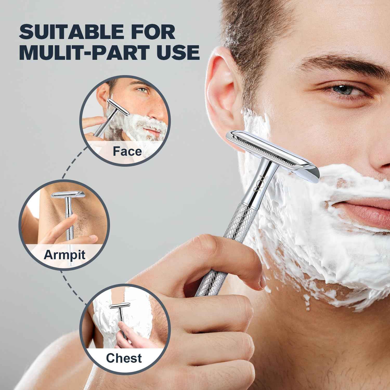 TGS Double Edge Safety Razor with 10 Razor Blades Refill, Single Blade Razor for Men Women, Zero Waste Reusable Eco-Friendly Metal Razor for Closed Smooth Shave - Chrome