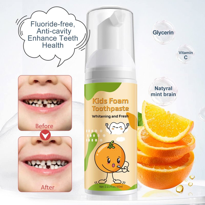 Foam Toothpaste Kids, Toddler Toothpaste with Low Fluoride, Kids Toothpaste for U Shaped & Electric Toothbrush, Foam Toothpaste for Children Ages 3 Plus (4PCS, Strawberry+Orange+Watermelon+Blueberry)