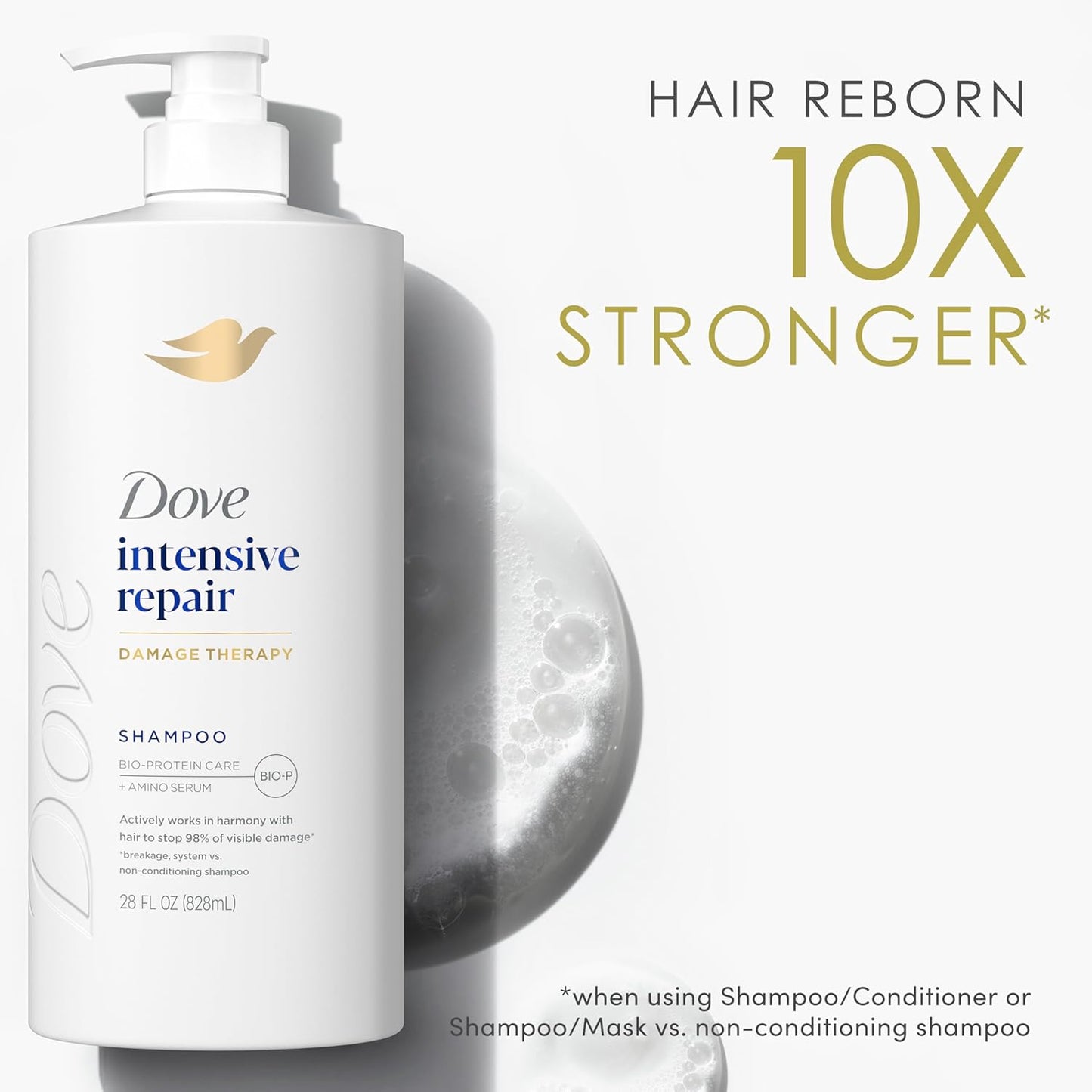 Dove Shampoo - Intensive Repair for Damaged Hair with Bio-Protein & Amino Serum | 28 Fl Oz (4 Pack)