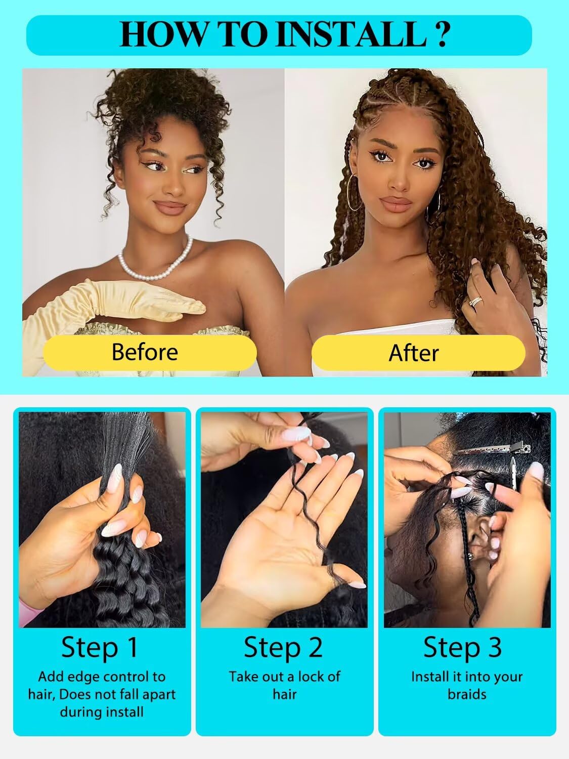 12A Human Braiding Hair for Boho Braids 3 Bundles 16 Inch 100g Deep Wave Braiding Hair for Bohemian Knotless Braids 100% Unprocessed Brazilian Virgin Bulk Hair Extensions No Weft Natural Color