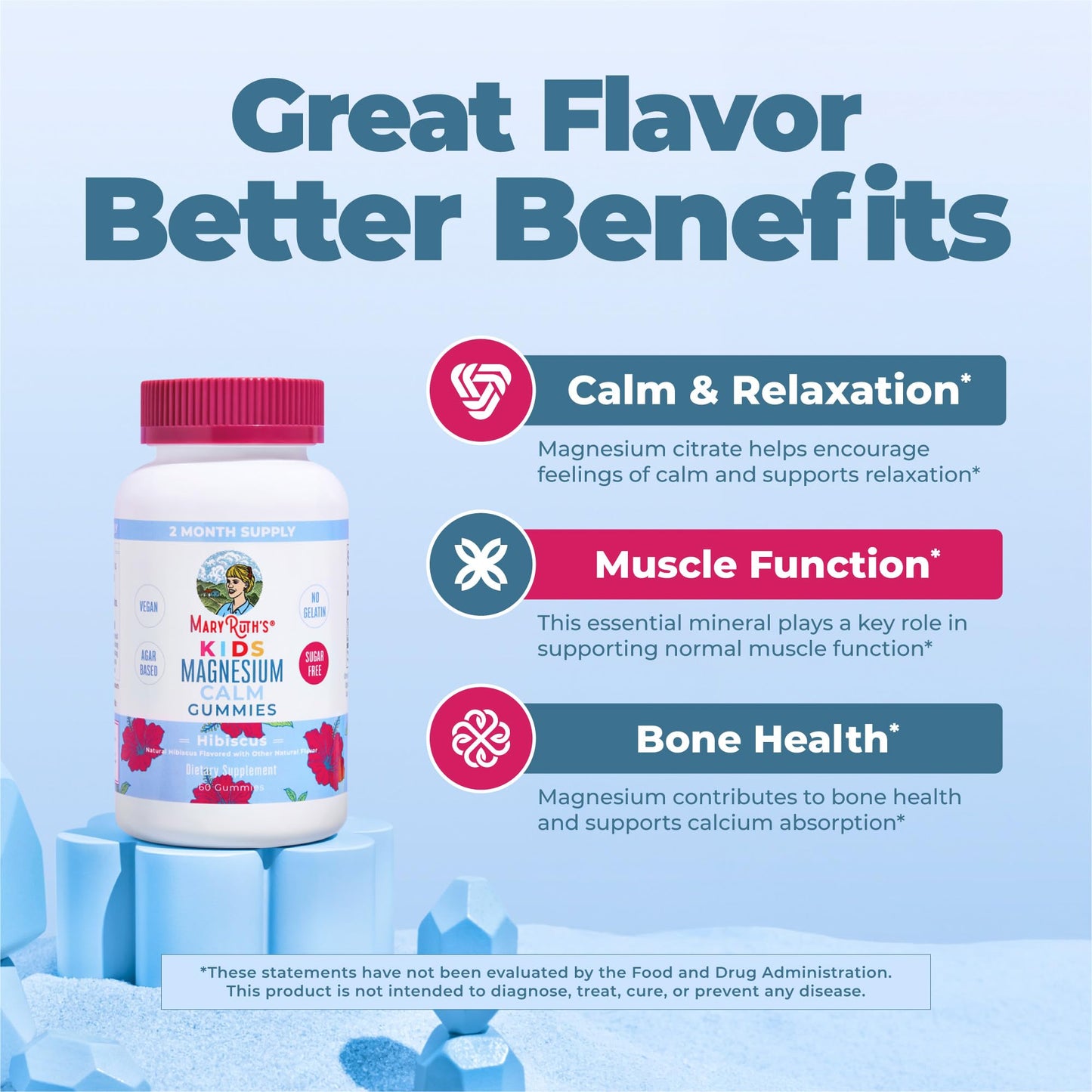 Kids Magnesium Calm Gummies by MaryRuth's | Sugar Free | 50mg Magnesium Citrate Gummies for Kids 4+ | Bone Health | Calcium Absorption | Essential Mineral | Vegan | 60 Count | 2 Month Supply