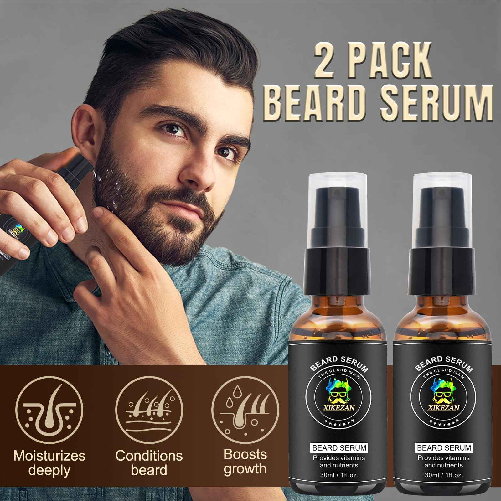 XIKEZAN Beard Kit for Men Grooming & Care Set w/2 Pack Beard Serum, Wash, Oil, Balm, Comb, Brush, Scissor, Bag, EBook, Unique Birthday Gifts for Men Him Dad Husband Brother Christmas Stocking Stuffers