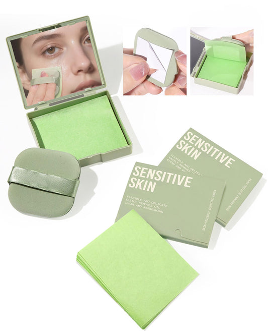 SUMEITANG 300 Oil Blotting Sheets for Face with Mirror & Puff Set | Oil Absorbing Sheets for Oily Skin | High-Performance Oil Control | Say Goodbye to Greasy | Summer Essentials for Women