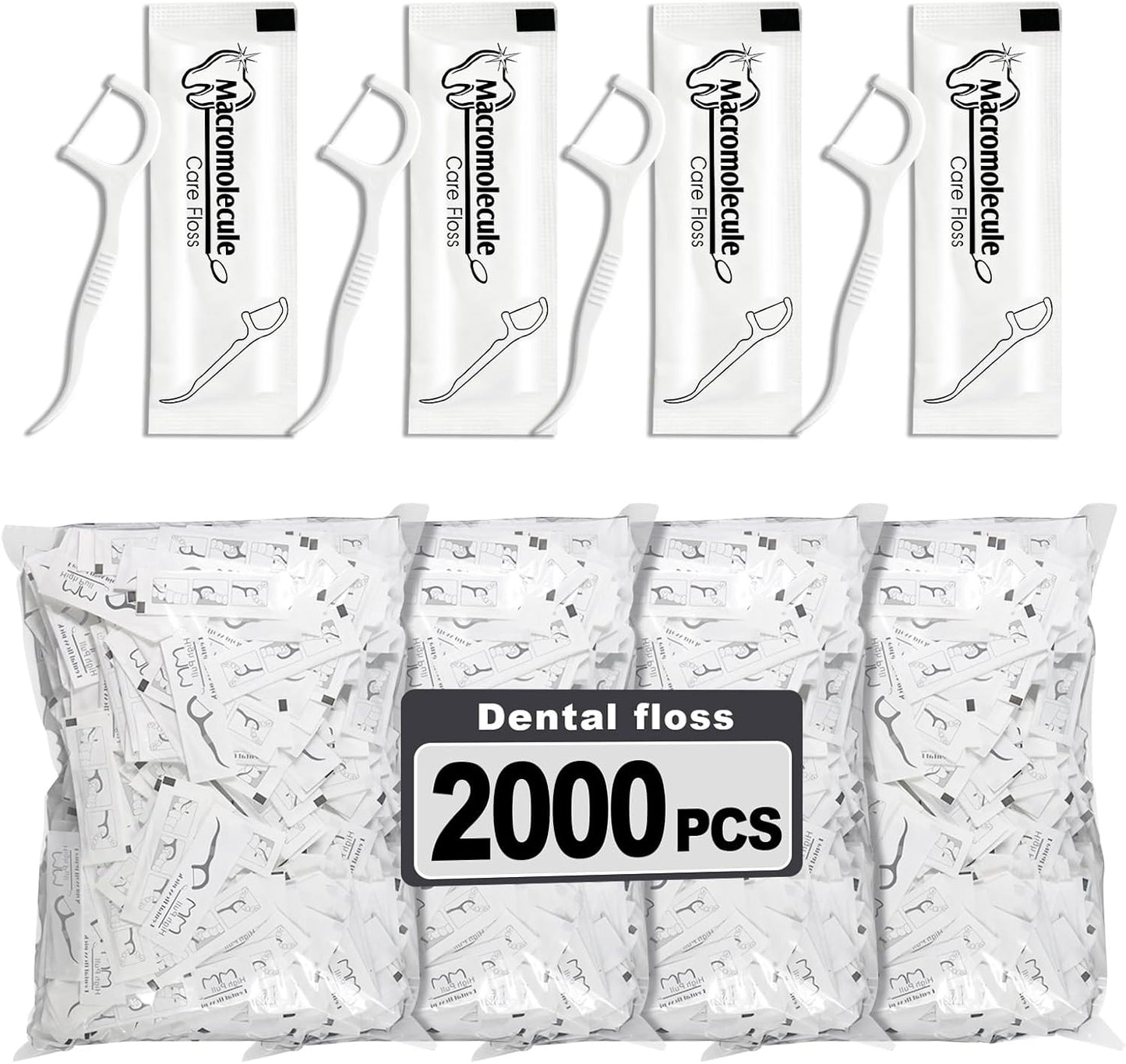 Dental Floss Picks Bulk - Individually Wrapped Travel Flossers for Deep Cleaning | Pack of 2000
