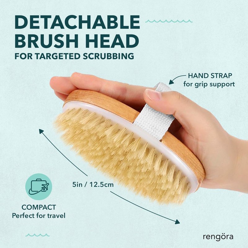 Back Scrubber for Shower - 20" Long Handle Shower Brush - Natural Bristle Back Brush – Ergonomic Handle + Silicone Anti-Slip Grip - Great Gift Idea - Men, Women + Seniors Love This (Firm Bristles)