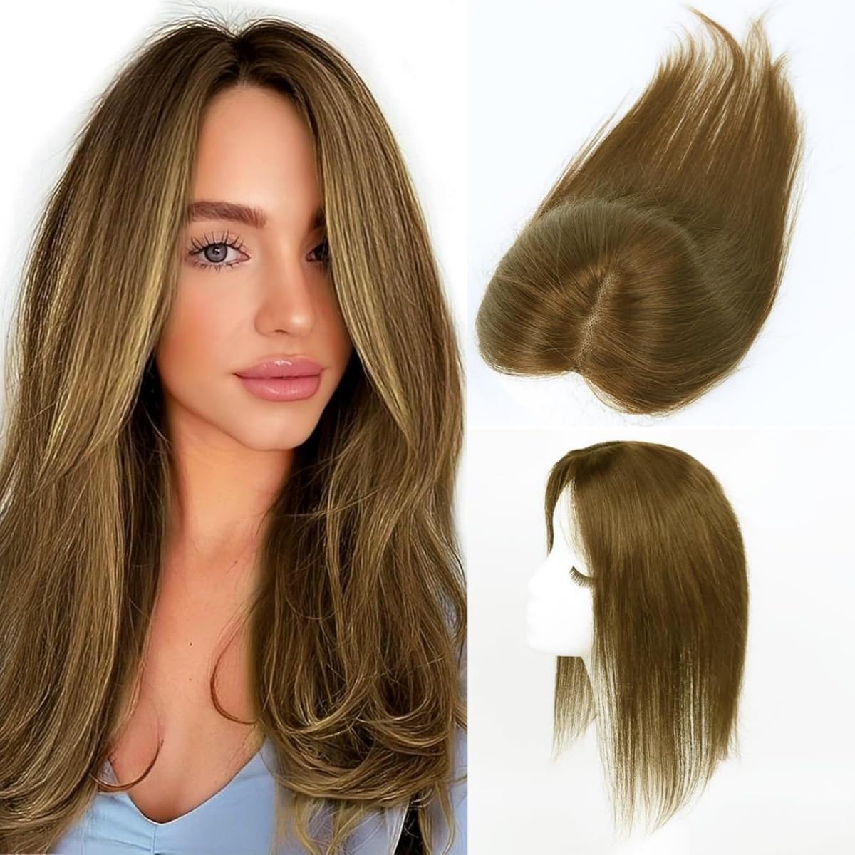 Odir Hair Toppers for Thinning Hair Women Human Hair Light Brown Clip in Hairpieces Human Hair Top of Head Fluffy Without Bangs