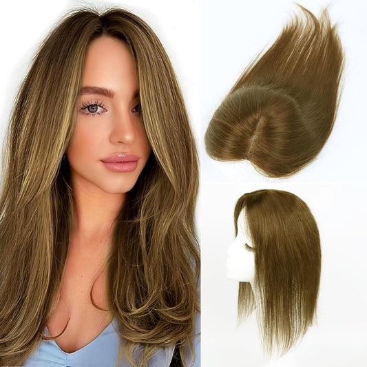Odir Hair Toppers for Thinning Hair Women Human Hair Light Brown Clip in Hairpieces Human Hair Top of Head Fluffy Without Bangs