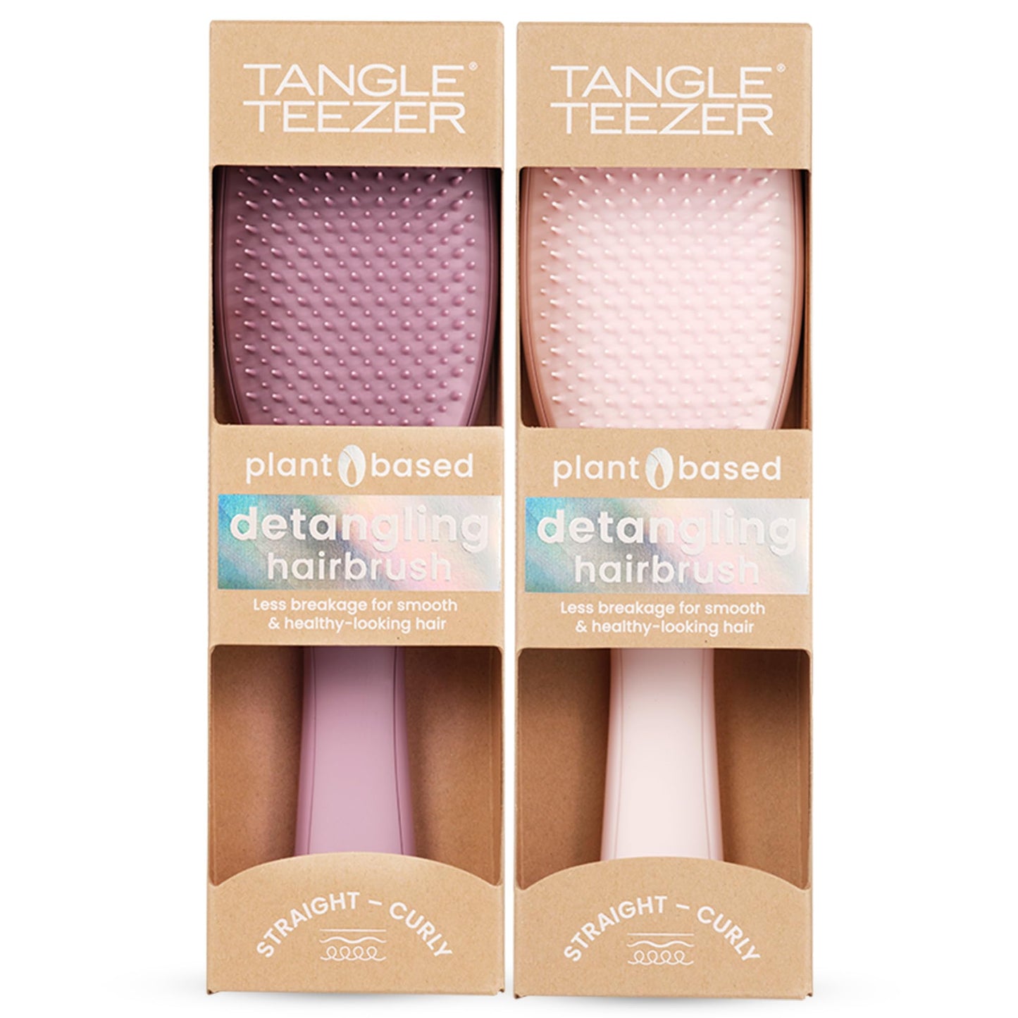 Tangle Teezer Plant-Based Ultimate Detangler Brush Duo, Dry & Wet Hair Brush, Eliminates Knots & Reduces Breakage for All Hair Types, Purple and Pink