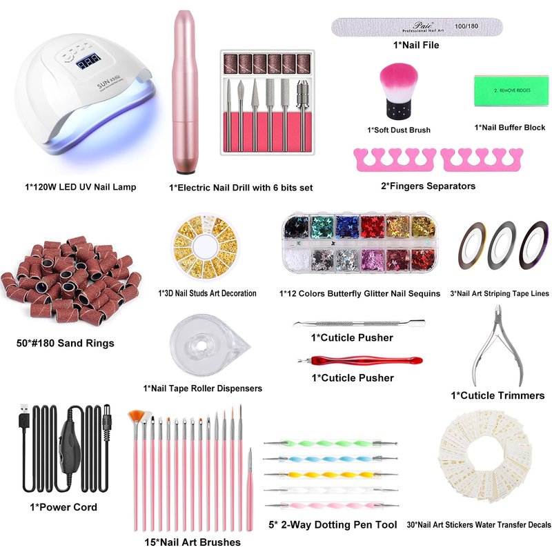 2026 Upgrad 116 PCS Portable Electric Nail Drill with 120W UV LED Nail Lamp Set,Gel Light Drill Kit,Acrylic Nails Gel Polishing Shape Tools Supplies Set,Manicure Pedicure Nail Files DIY
