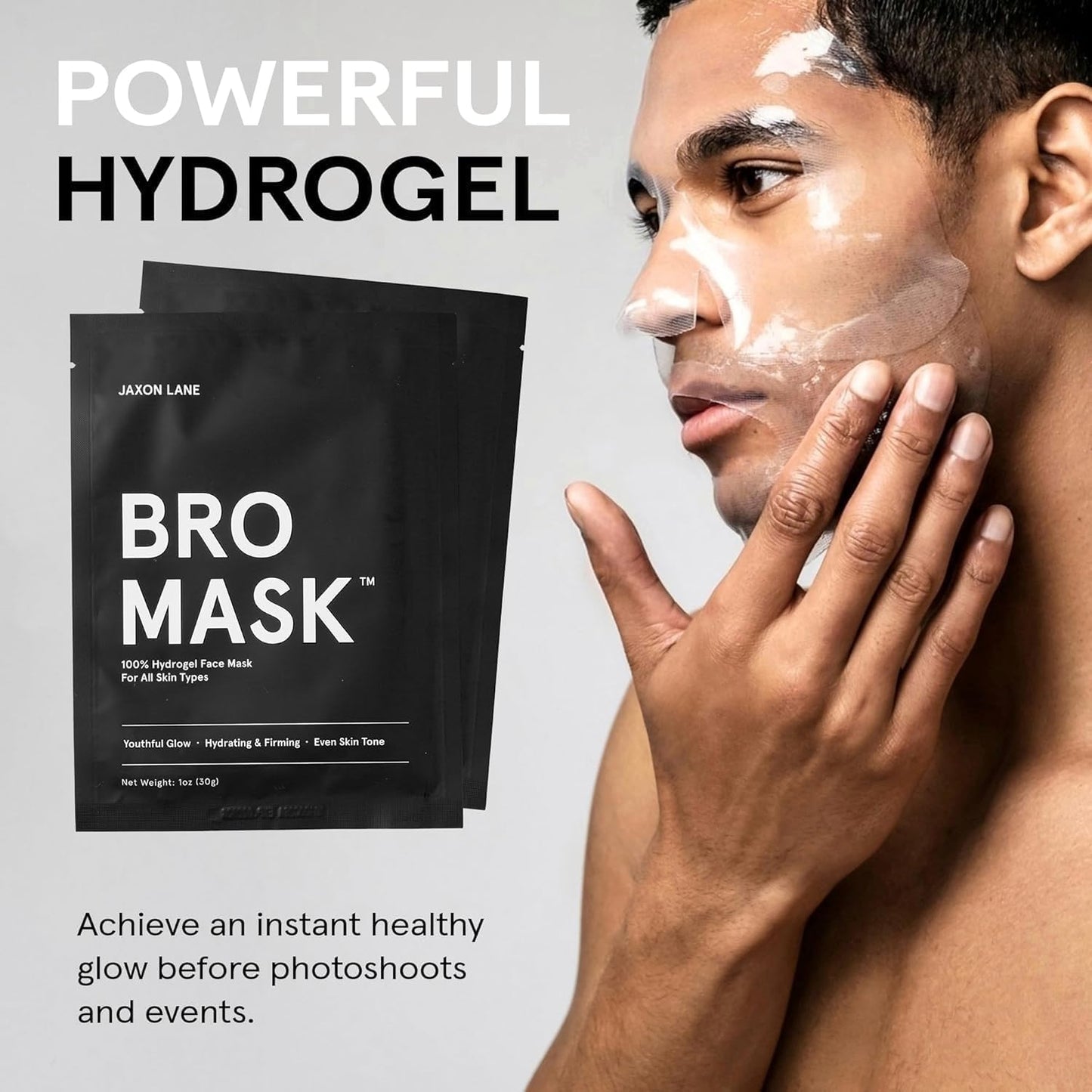 JAXON LANE BRO MASK Premium Korean Face Mask for Men (4x1 Pack) - Anti Aging Sheet Masks w/Hydrogel, Vitamin C, Hydrolyzed Collagen, & Hyaluronic Acid - Perfect Skin Care for Men