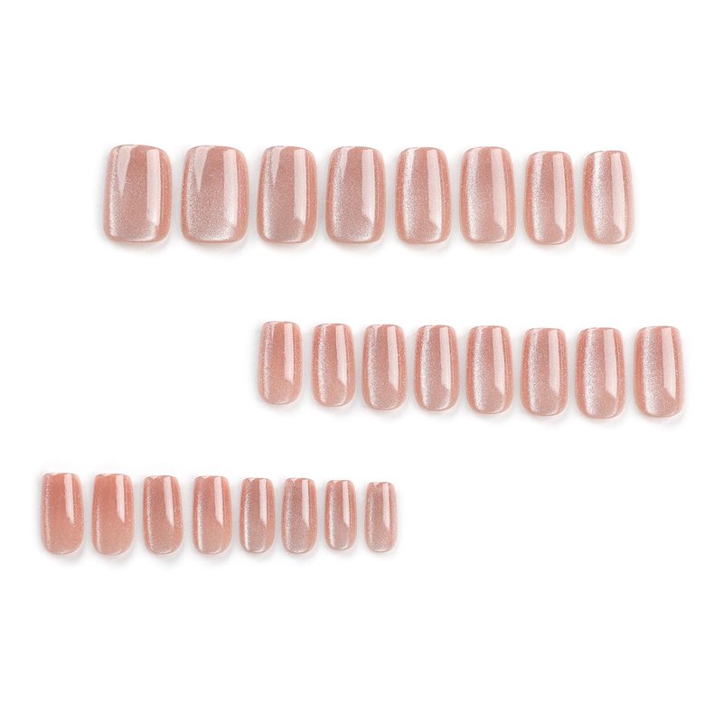 Press On Nails - Caramel Toffee Cat Eye Acrylics | Shimmering Velvet Finish, 24 Pcs for Daily Wear