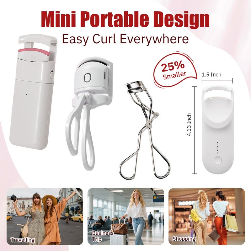 Upgrade Heated Eyelash Curler, Electric Eyelash Curler with 5s Fast Heating, Type-C Rechargeable, Portable Lash Curler, Long-Lasting Lash Lift, Natural Style, Heat-Sensitive Pad (White)