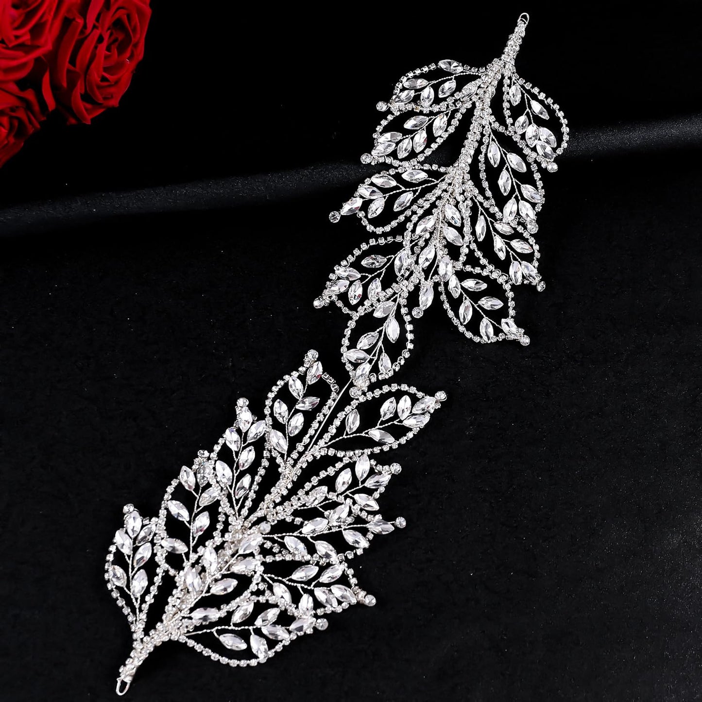 Bridal Headband for Wedding Rhinestone Bride Hair Pieces,Crystal Lengthen Wedding Hair Accessories for Bride Bridesmaid (Sliver, 1)