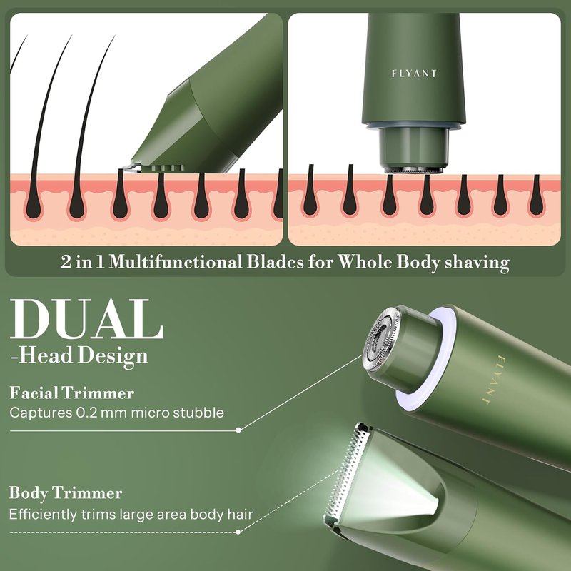 Bikini Trimmer for Women - 2 in 1 Waterproof Electric Shaver with LED Light | Green