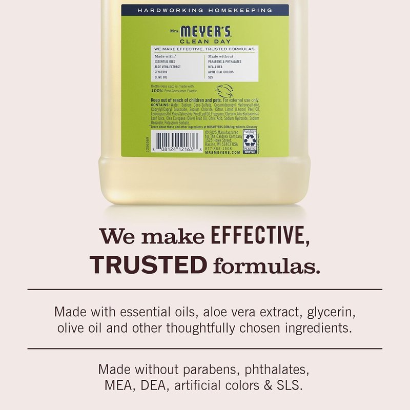 Mrs. MEYER'S CLEAN DAY Liquid Hand Soap Refill Lemon Verbena 33 Fl Oz (Pack of 4)