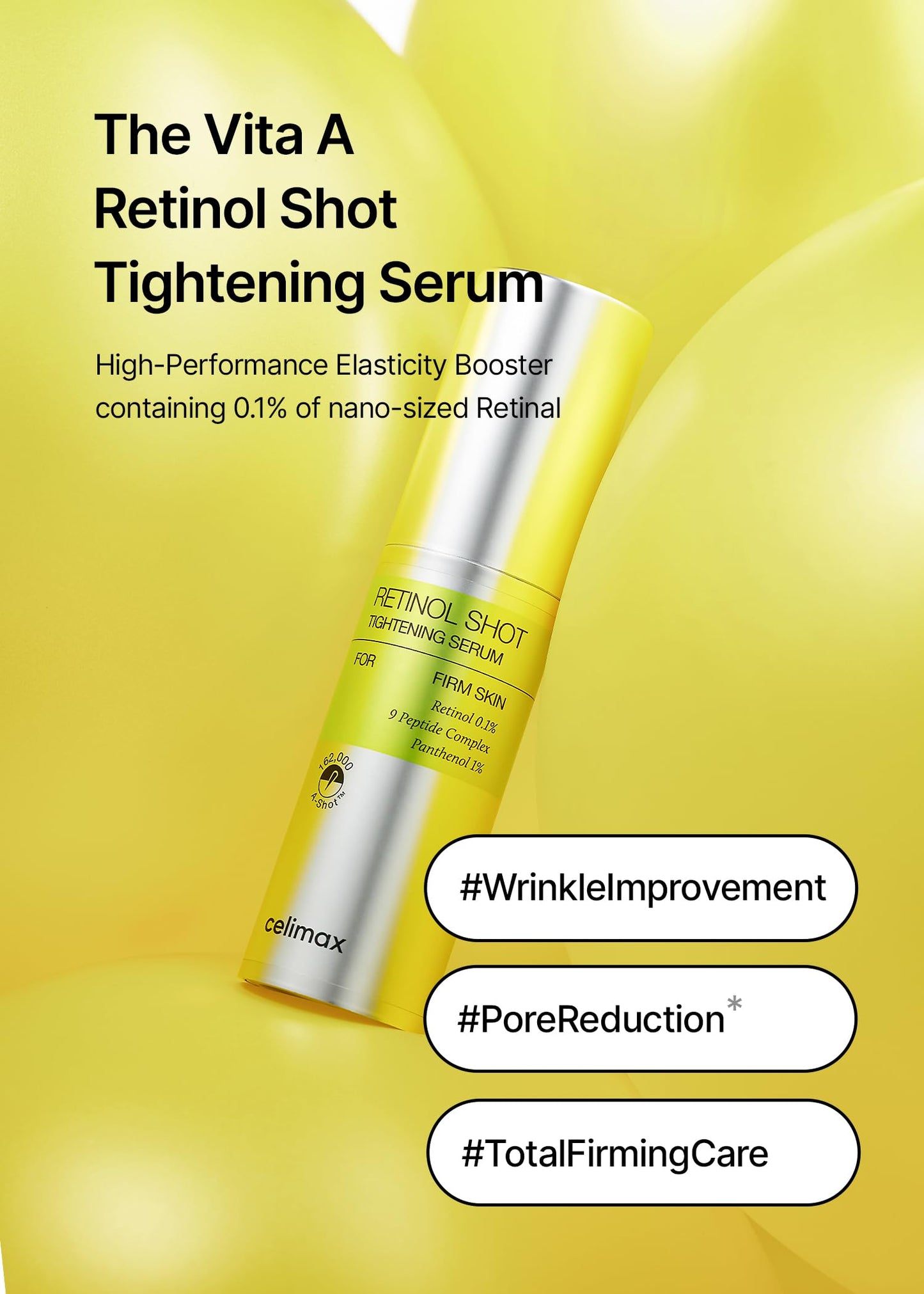 celimax The Vita A Retinol Shot Tightening Serum | with Pure Vitamin A Retinol, Peptide, Pore Minimizer, Wrinkles & Fine Lines, Firmer Skin, Anti-Aging, Skin Smoothing, Korean Skin Care Gift, 30ml