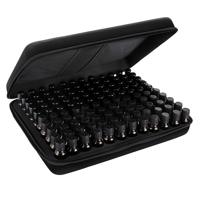 Hipiwe 120 Bottle EVA Essential Oil Storage Carrying Case Holds 5ml 10ml 15ml Bottle Hard Shell Exterior Essential Oils Organizer Holder Traveling Bag with Foam Insert & Handle, Black