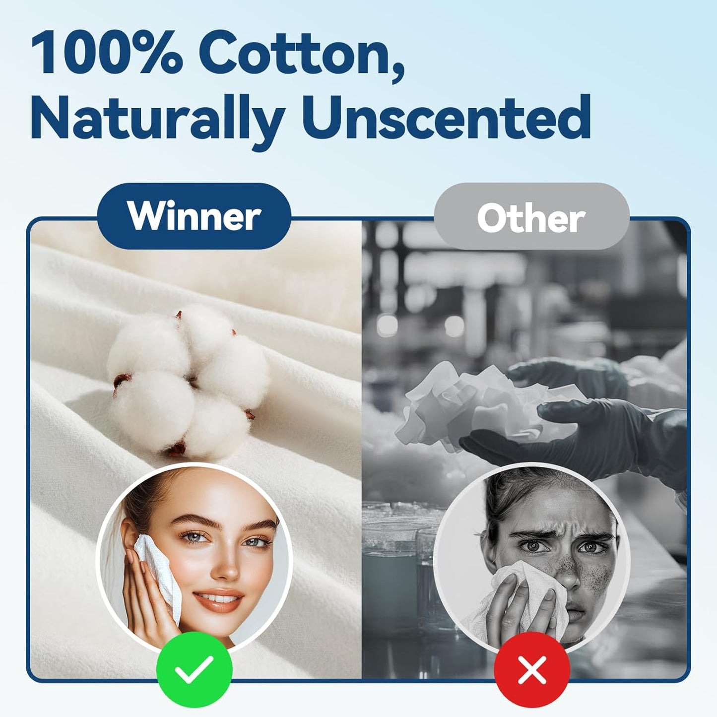 Soft Face Towels - 100% Biobased Facial Towelettes for Sensitive Skin | Unscented, OEKO-TEX Certified, 300 Count (Pack of 3)