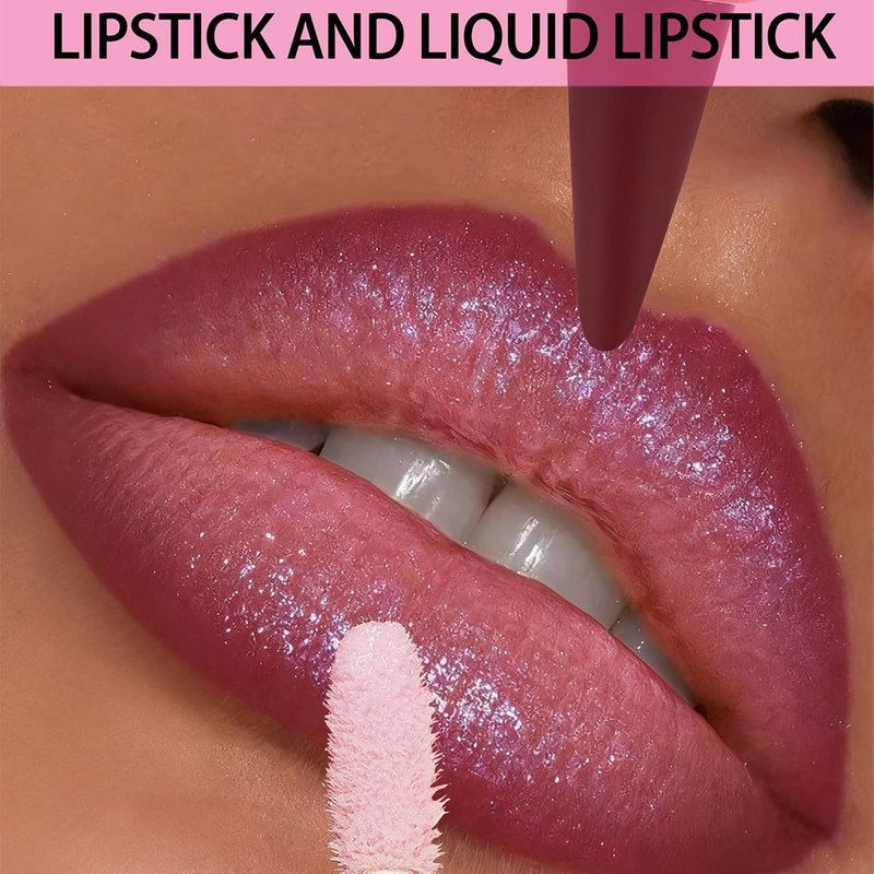 MooGlamor 3 Pcs Lip Liner and Gloss Set 2 in 1 Lipstick with Dual-Ended and Smooth Buildable Lip Gloss for Women Lip Combo Makeup (2 Pcs Matte #03#04)