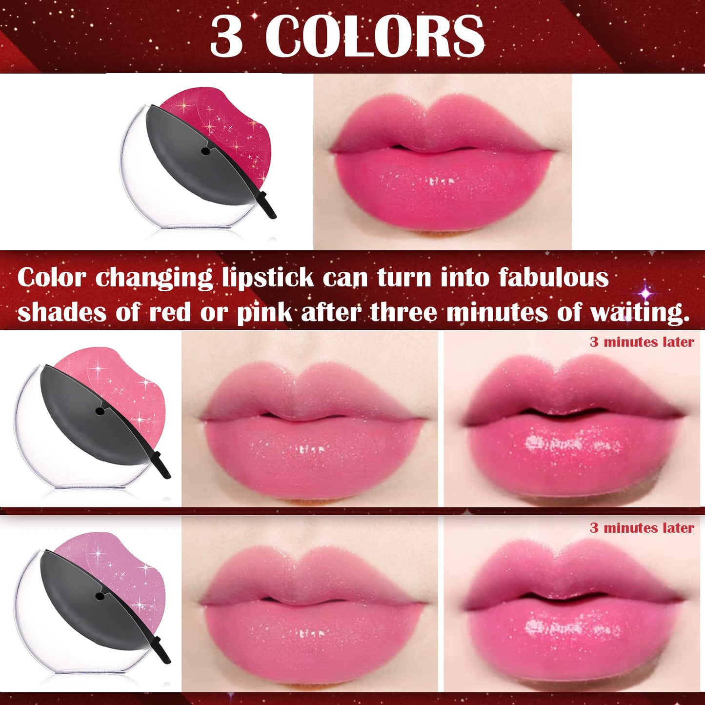 DAGEDA 3 Colors Lazy Lipstick, Pearl Magic Color Changing Labiales Magicos Long Lasting Waterproof Moisturizing Non-Stick Cup Not Fade Lip Shape Lipstick for Lazy People(Color D)