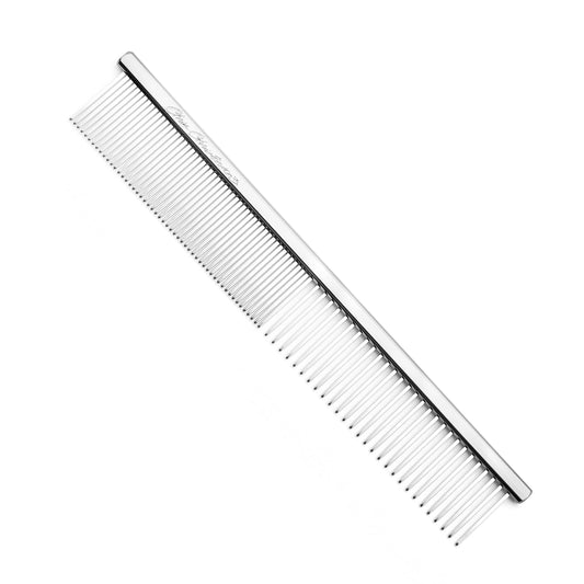 Chris Christensen 5in Face and Feet Fine/Coarse Butter Comb, Groom Like a Professional, Rounded Corners Prevent Friction and Breakage, Solid Brass Spin with Steel Teeth, Chrome Finish