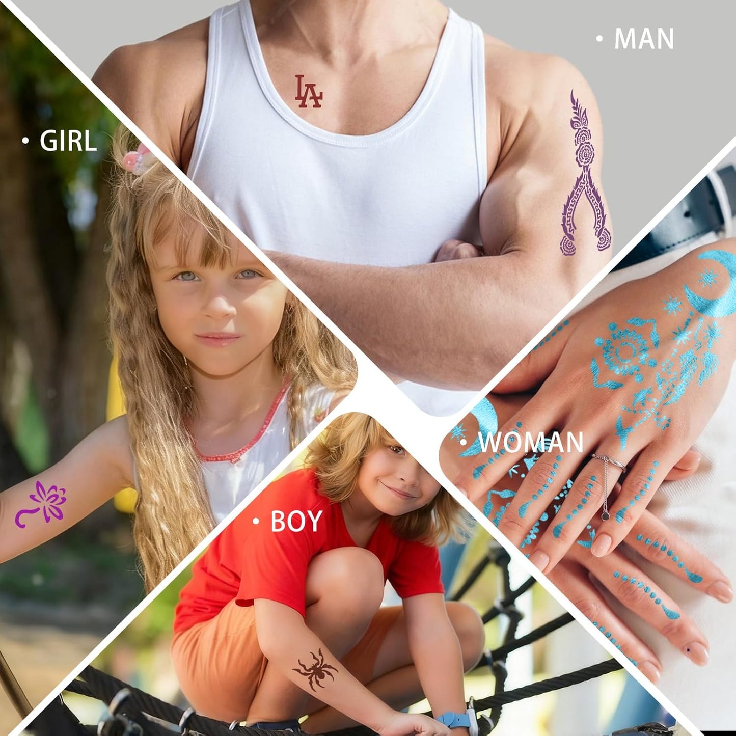 Temporary Tattoo Kit - 10 Color Ink Bottles, 8 Gloves & 86 Fun Stencils | Body Art for Kids & Adults