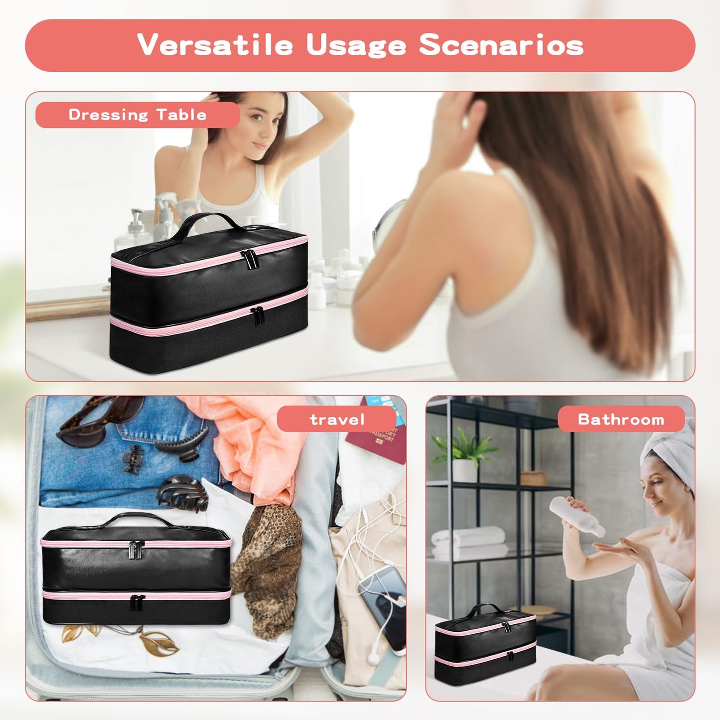 Jenlan Travel Carrying Case for Shark Flex Style, Waterproof PU Leather Double Layer Storage Case for Shark SpeedStyle Hair Dryer Attachments, Organizer Bag for Shark Flexstyle Airwrap Styler (Black)