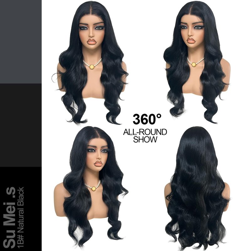 Lace Front Wig - 26-Inch Body Wave Synthetic Hair | Pre Plucked HD Lace Frontal with Baby Hair - Natural Black (1B)