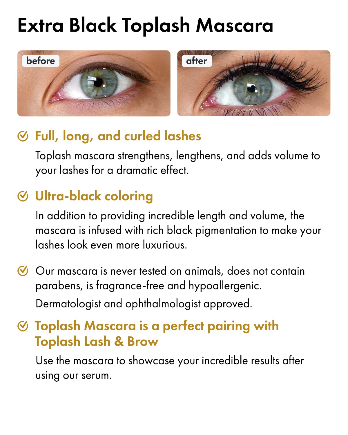 Toplash Extra Ebony Mascara - Keratin & Vitamin E Infused for Lush Lashes | Long-Lasting Volume